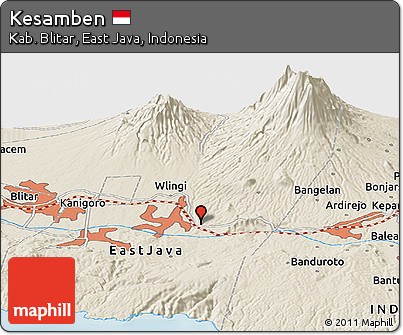 Shaded Relief Panoramic Map of Kesamben