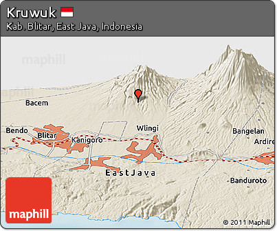 Shaded Relief Panoramic Map of Kruwuk