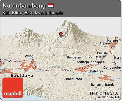 Shaded Relief Panoramic Map of Kulonbambang