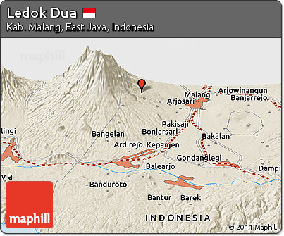 Shaded Relief Panoramic Map of Ledok Dua