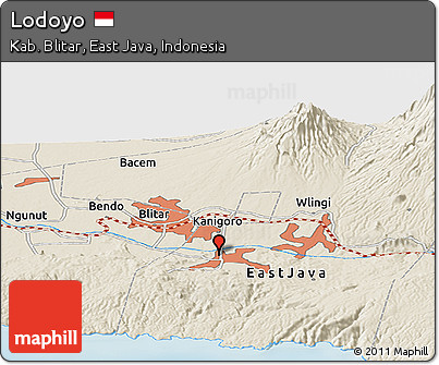 Shaded Relief Panoramic Map of Lodoyo