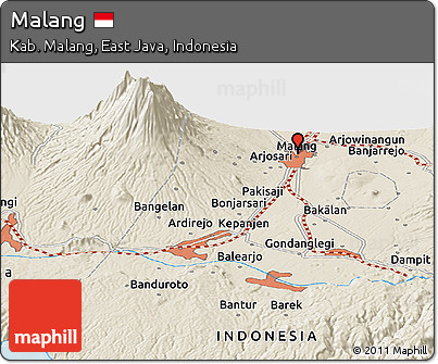 Shaded Relief Panoramic Map of Malang