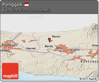 Shaded Relief Panoramic Map of Ponggok
