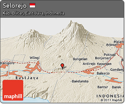 Shaded Relief Panoramic Map of Selorejo