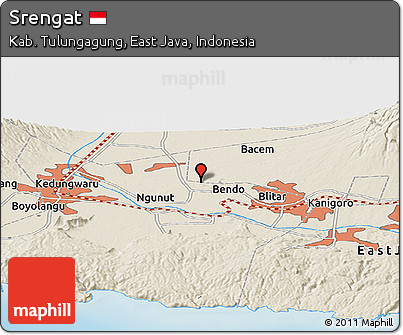 Shaded Relief Panoramic Map of Srengat