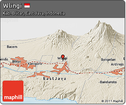 Shaded Relief Panoramic Map of Wlingi