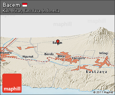 Shaded Relief Panoramic Map of Bacem