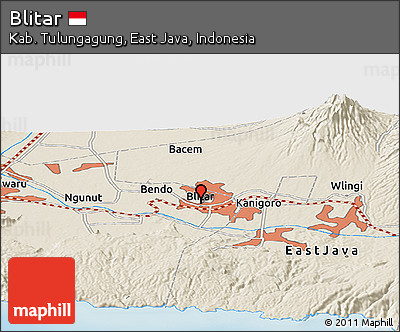 Shaded Relief Panoramic Map of Blitar