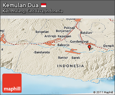 Shaded Relief Panoramic Map of Kemulan Dua