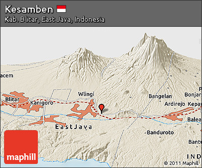 Shaded Relief Panoramic Map of Kesamben