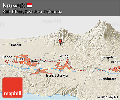 Shaded Relief Panoramic Map of Kruwuk