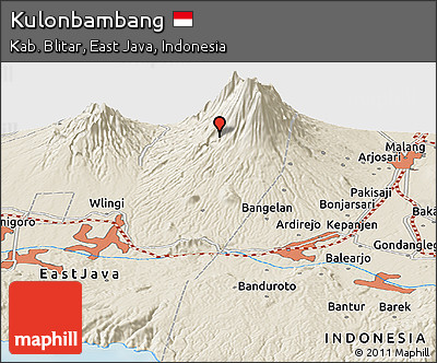 Shaded Relief Panoramic Map of Kulonbambang