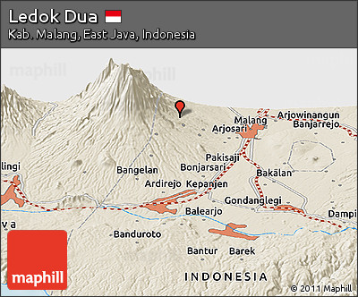 Shaded Relief Panoramic Map of Ledok Dua