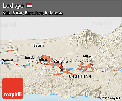 Shaded Relief Panoramic Map of Lodoyo
