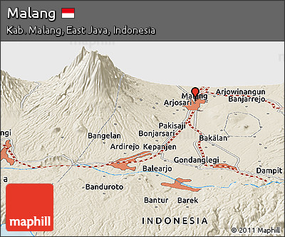 Shaded Relief Panoramic Map of Malang