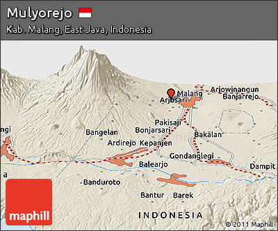 Shaded Relief Panoramic Map of Mulyorejo