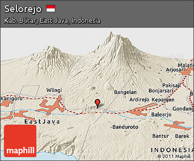 Shaded Relief Panoramic Map of Selorejo