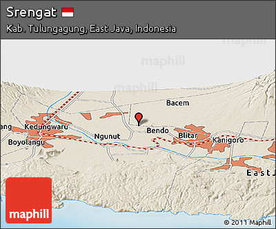 Shaded Relief Panoramic Map of Srengat