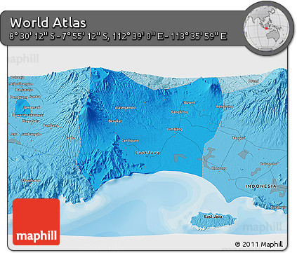 Political 3D Map of the Area around 8° 12' 42" S, 113° 7' 30" E