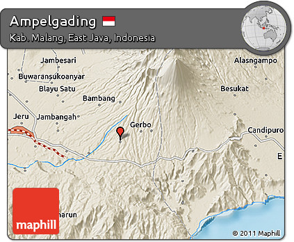 Shaded Relief 3D Map of Ampelgading