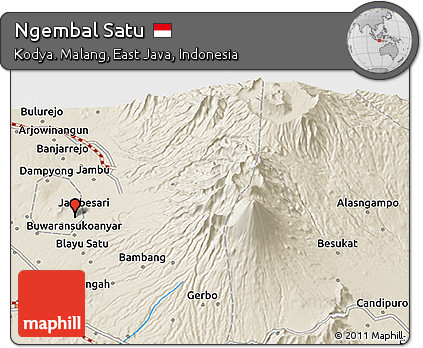Shaded Relief 3D Map of Ngembal Satu