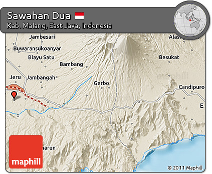 Shaded Relief 3D Map of Sawahan Dua