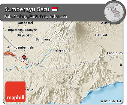 Shaded Relief 3D Map of Sumberayu Satu