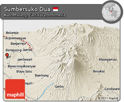 Shaded Relief 3D Map of Sumbersuko Dua