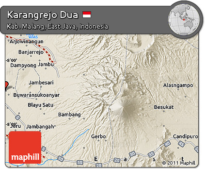 Shaded Relief Map of Karangrejo Dua