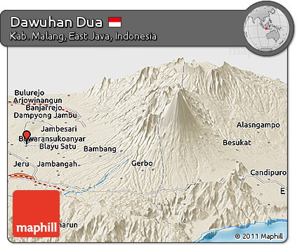 Shaded Relief Panoramic Map of Dawuhan Dua