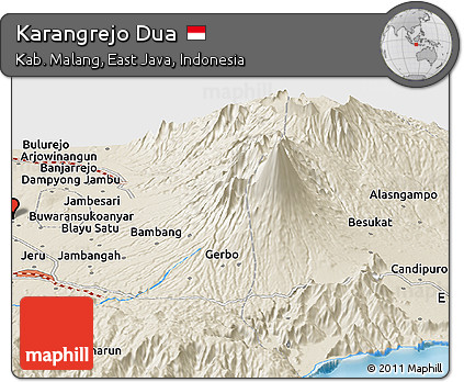 Shaded Relief Panoramic Map of Karangrejo Dua