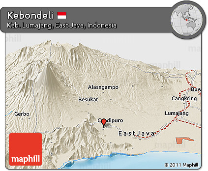 Shaded Relief Panoramic Map of Kebondeli
