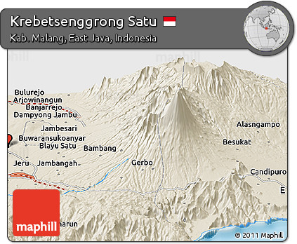 Shaded Relief Panoramic Map of Krebetsenggrong Satu