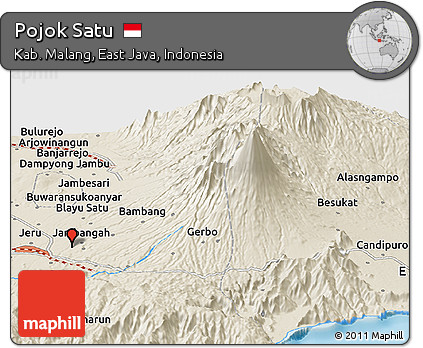 Shaded Relief Panoramic Map of Pojok Satu