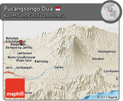 Shaded Relief Panoramic Map of Pucangsongo Dua