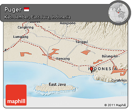 Shaded Relief Panoramic Map of Puger