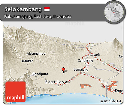 Shaded Relief Panoramic Map of Selokambang