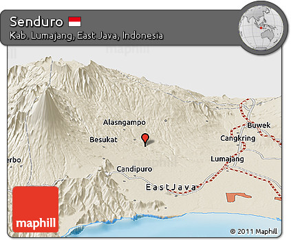 Shaded Relief Panoramic Map of Senduro
