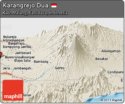 Shaded Relief Panoramic Map of Karangrejo Dua