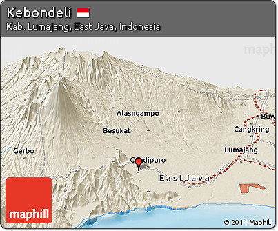 Shaded Relief Panoramic Map of Kebondeli