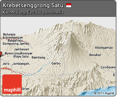 Shaded Relief Panoramic Map of Krebetsenggrong Satu