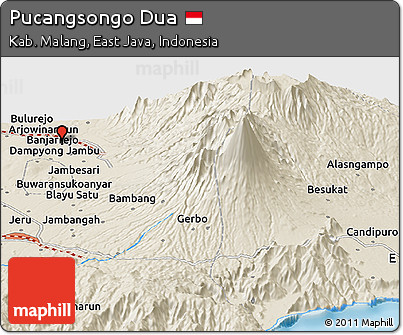 Shaded Relief Panoramic Map of Pucangsongo Dua