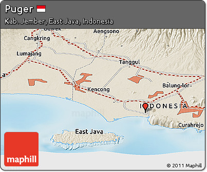 Shaded Relief Panoramic Map of Puger
