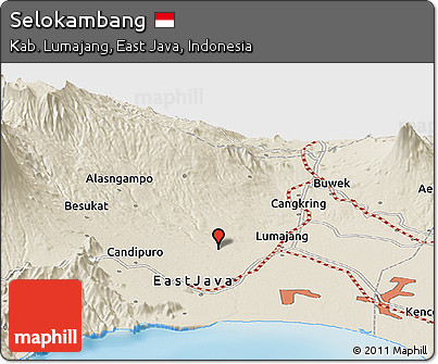 Shaded Relief Panoramic Map of Selokambang