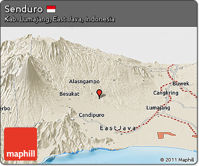Shaded Relief Panoramic Map of Senduro