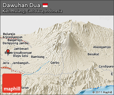 Shaded Relief Panoramic Map of Dawuhan Dua
