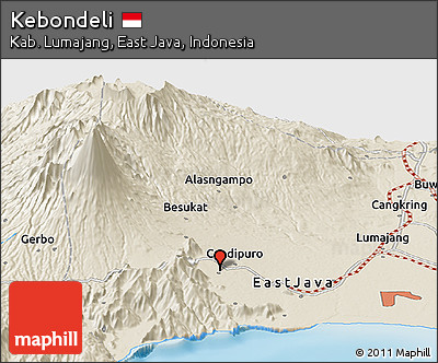 Shaded Relief Panoramic Map of Kebondeli