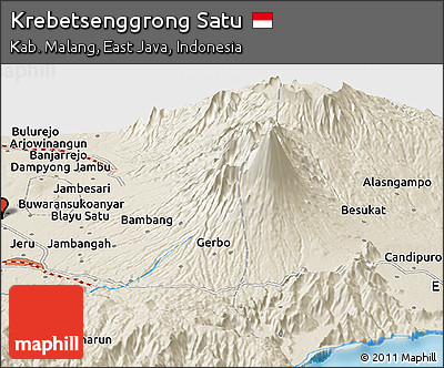 Shaded Relief Panoramic Map of Krebetsenggrong Satu