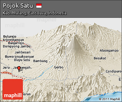 Shaded Relief Panoramic Map of Pojok Satu