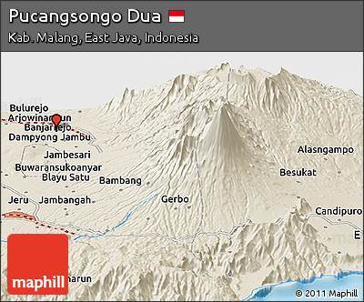 Shaded Relief Panoramic Map of Pucangsongo Dua